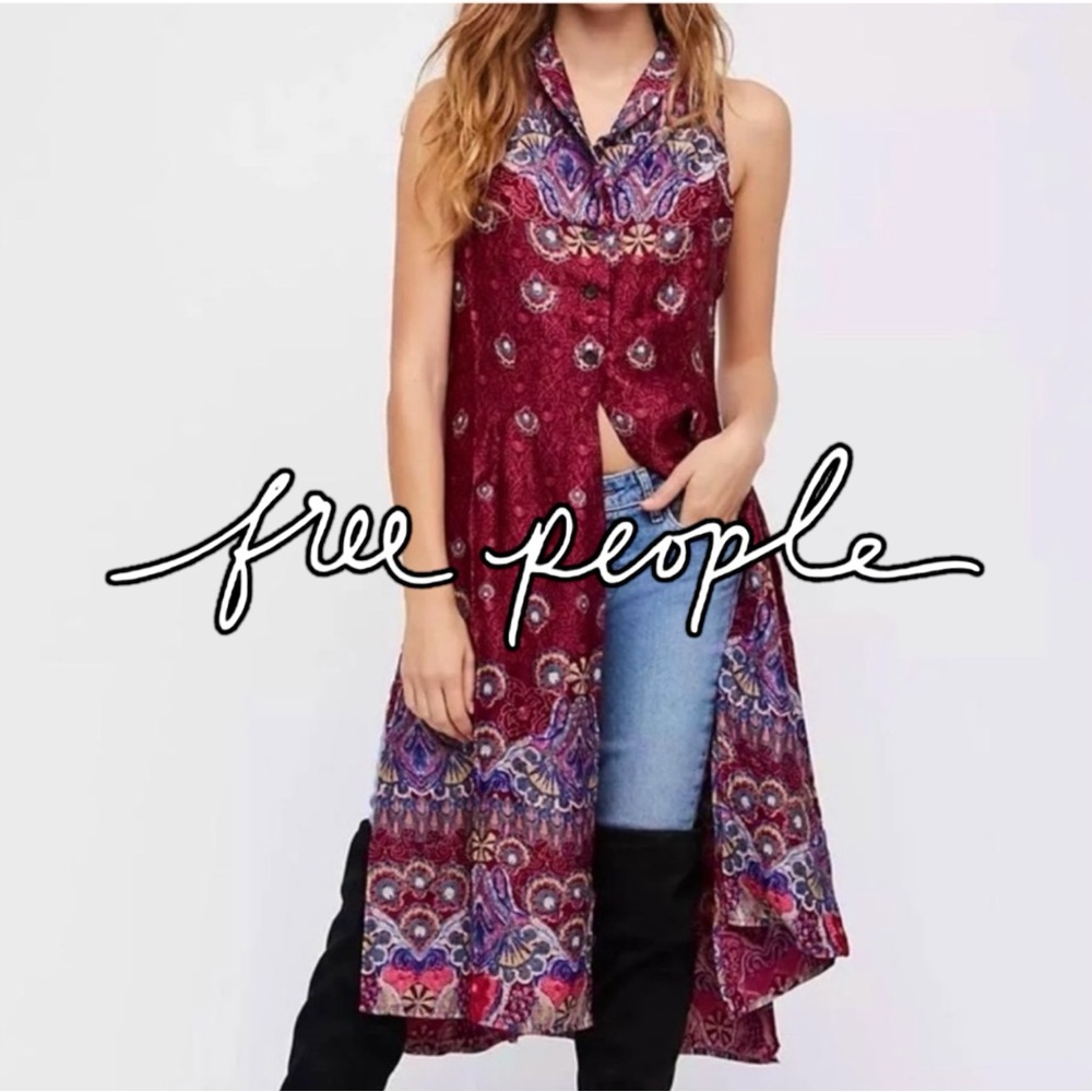 Free People Long bohemian printed vest, size small Beautiful design!
